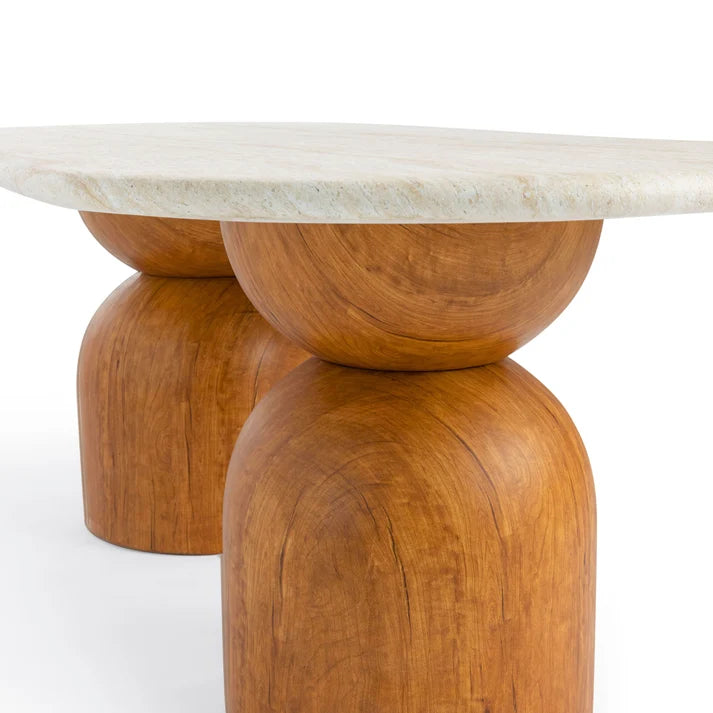 Cynthia 87" Faux Travertine Indoor/Outdoor Concrete Oval Dining Table