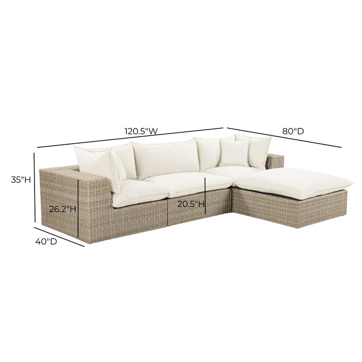 Cali 4-Piece Performance Fabric & Wicker Outdoor Sectional