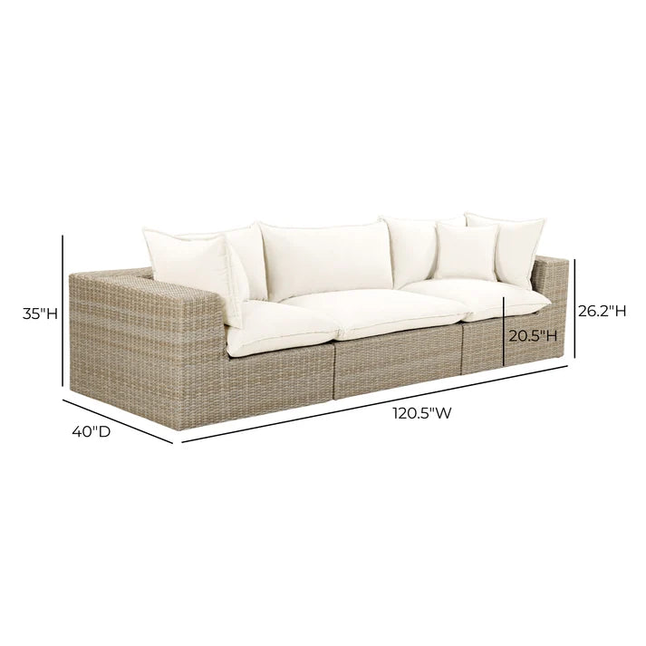 Cali 120" Performance Fabric & Wicker Outdoor Sofa