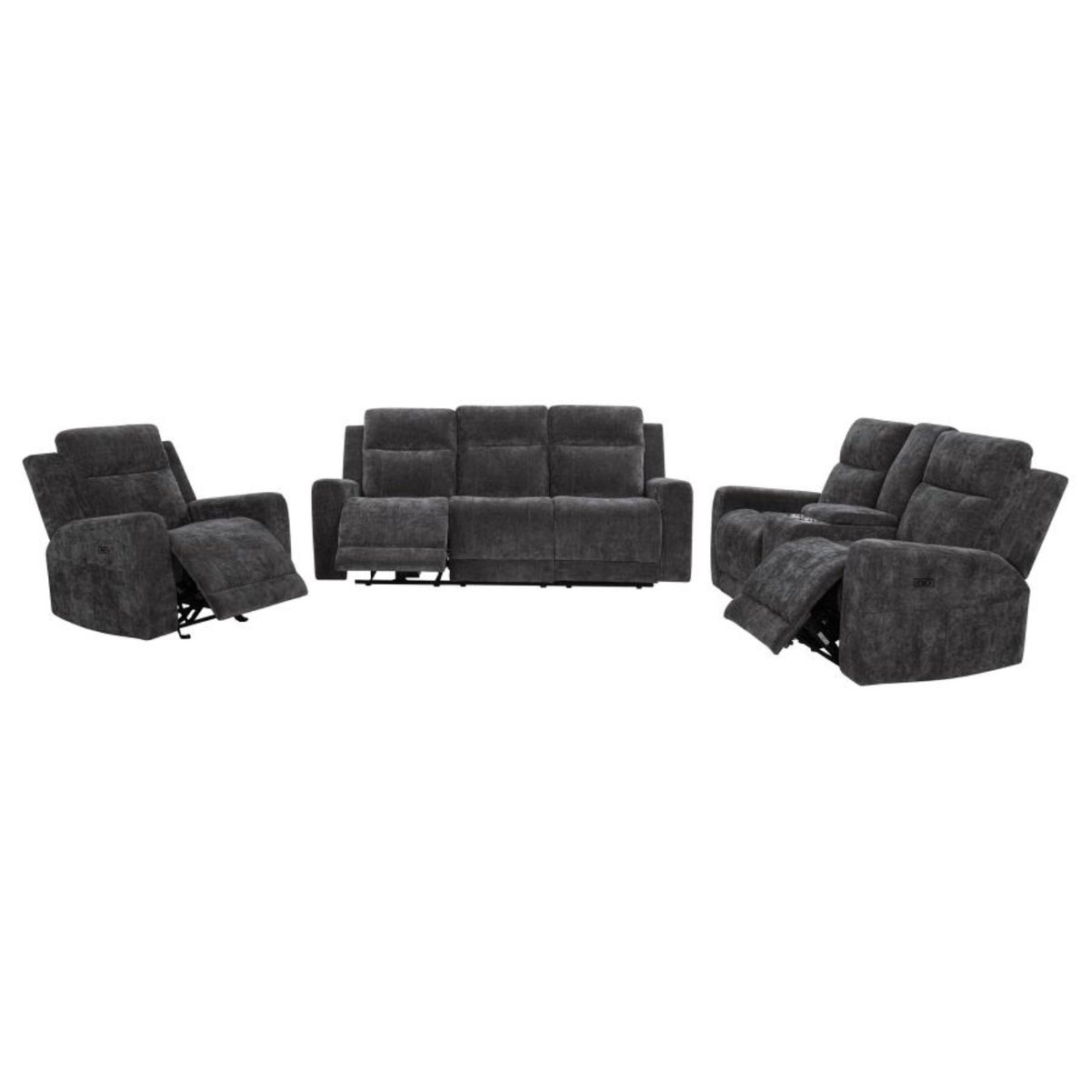 KENNETT 3-PIECE CHENILLE POWER RECLINING SOFA SET DARK GREY