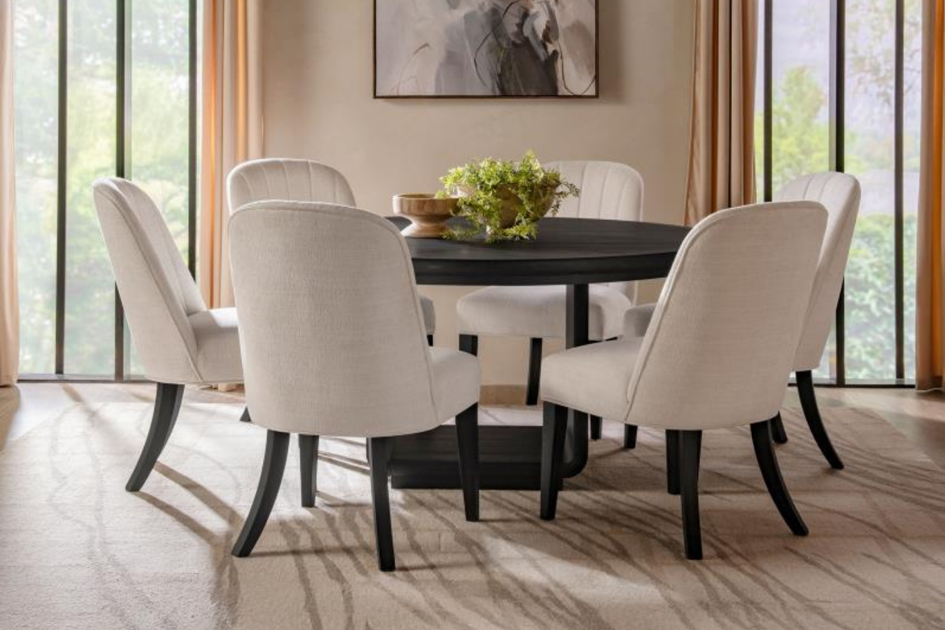 LEANDRO  ROUND DINING TABLE SET BURNISHED BLACK
